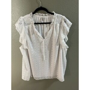 Cato White Clip Dot Flutter Sleeve Blouse Plus Size 22/24W Metallic Stripe Top